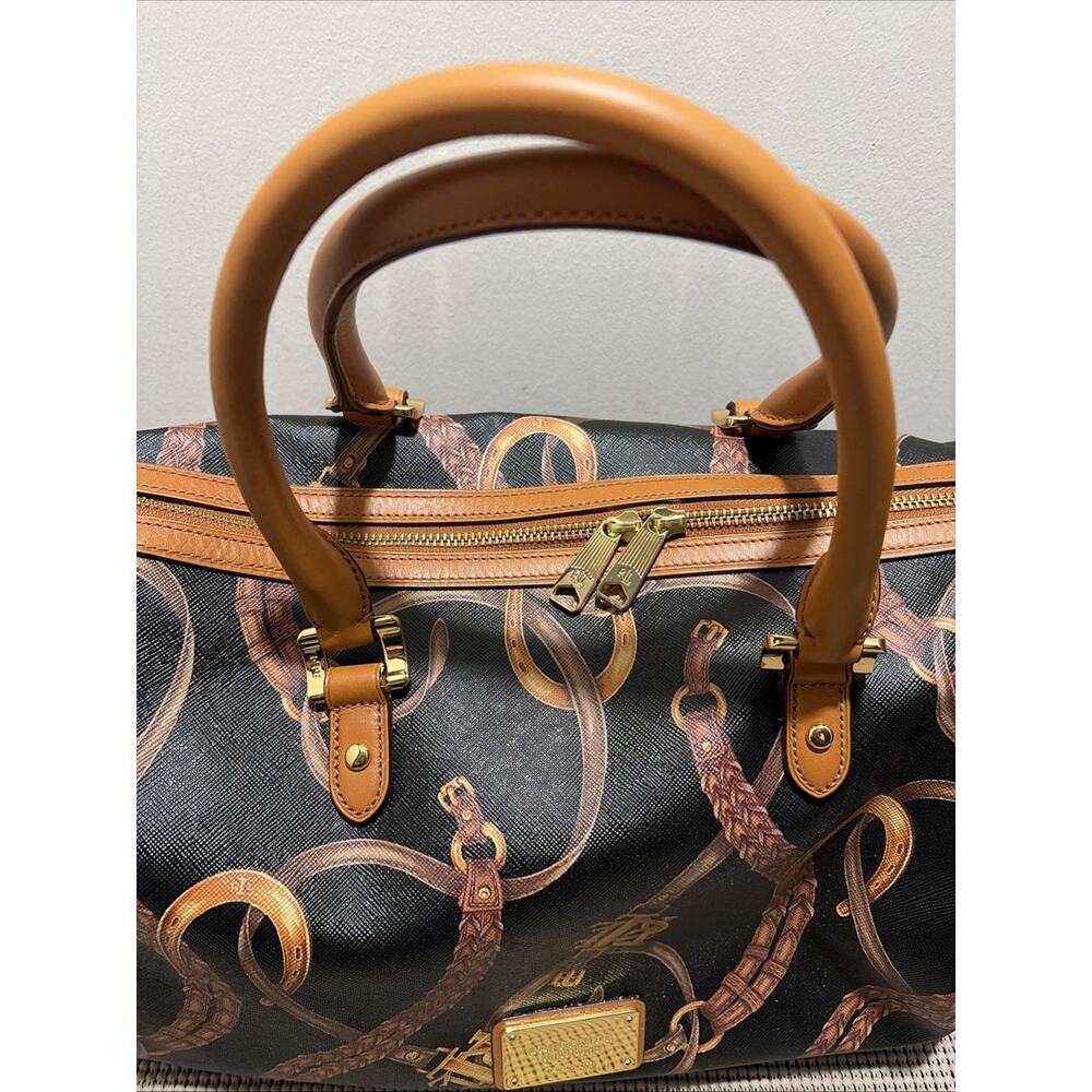 Ralph Lauren Black Belting Print Equestrian Satchel - Picture 3 of 13